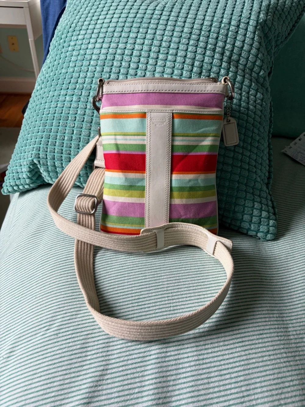 Vintage Y2K Coach Striped Beach Crossbody Bag - Picture 3 of 8
